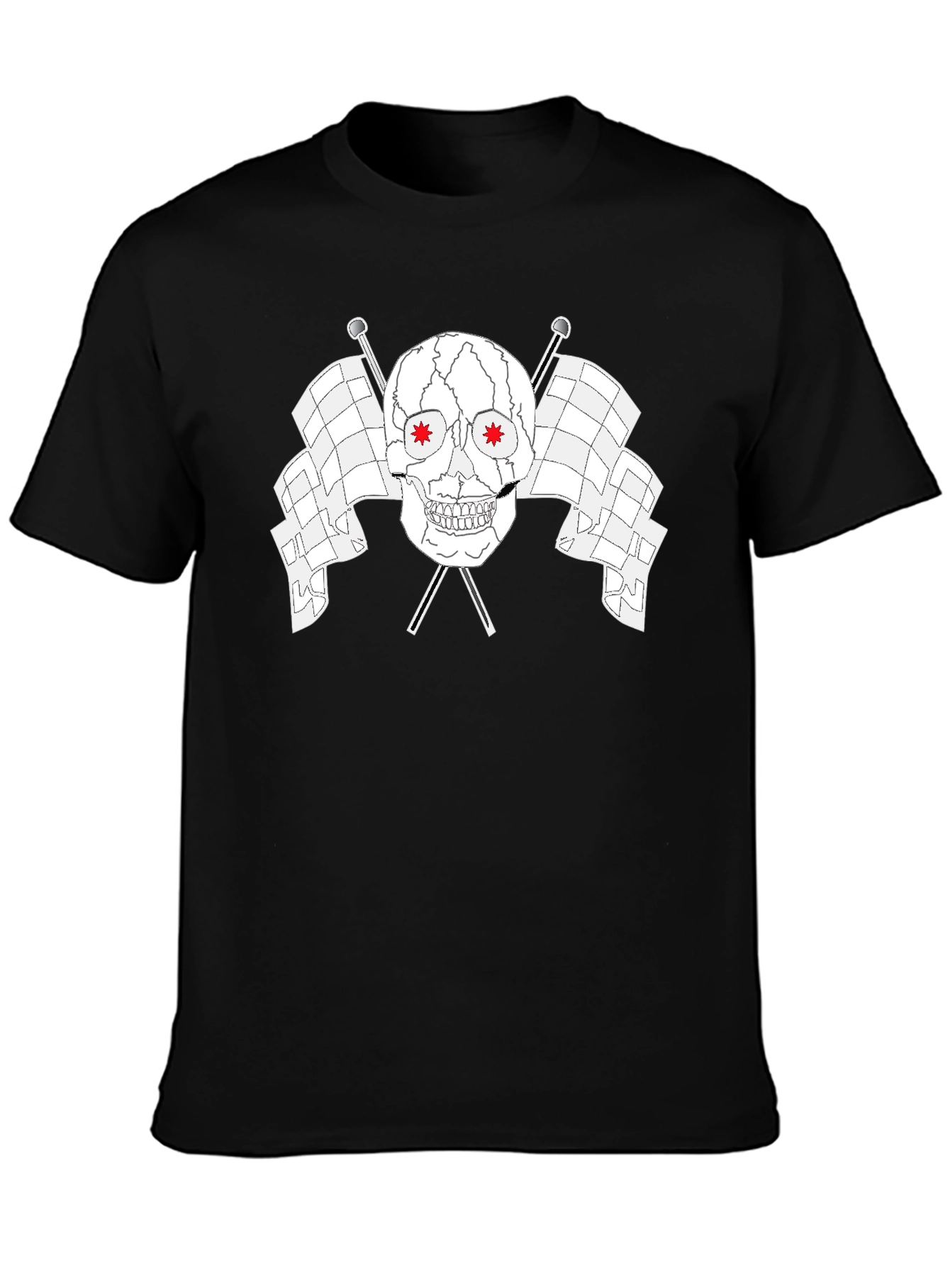 Skull & Checkered Flags Graphic Black T-Shirt