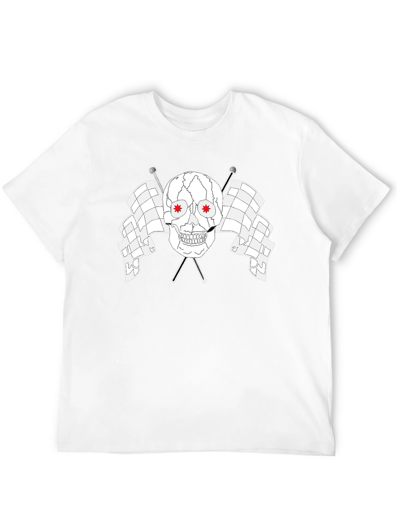 Skull & Checkered Flags Graphic Black T-Shirt