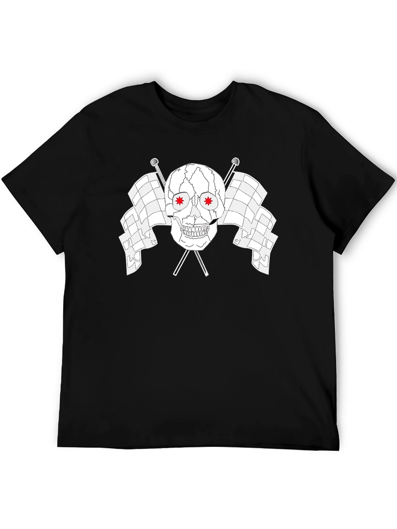 Skull & Checkered Flags Graphic Black T-Shirt