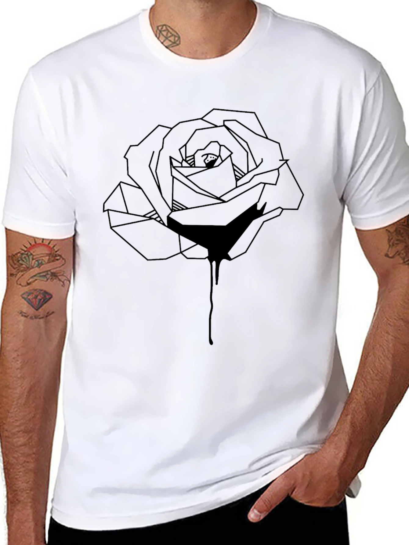 Geometric Rose Graphic Tee - Stylish Mens Black T-Shirt
