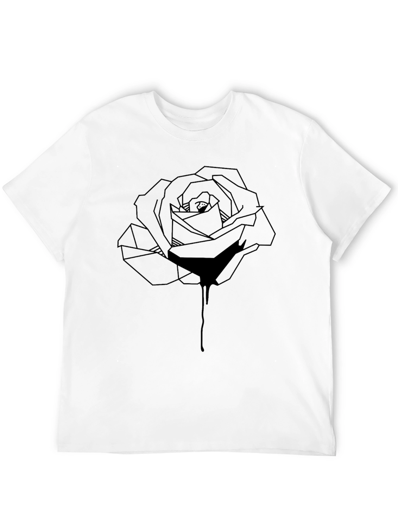 Geometric Rose Graphic Tee - Stylish Mens Black T-Shirt