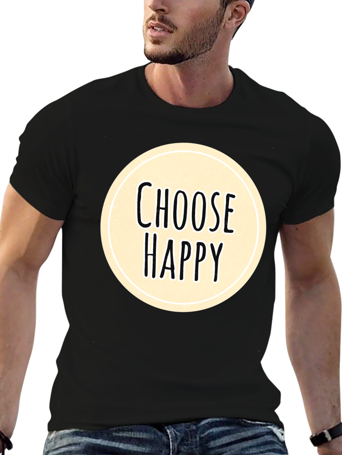 Choose Happy Graphic Tee - Black Cotton Comfort