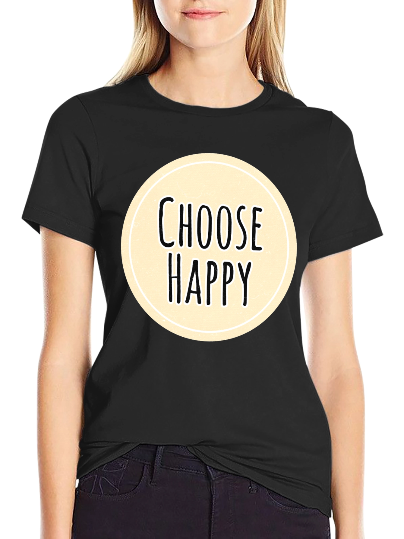 Choose Happy Graphic Tee - Black Cotton Comfort