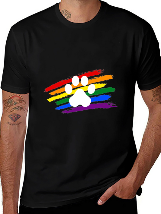 Pride Paw Print Graphic Tee - Rainbow LGBT Support