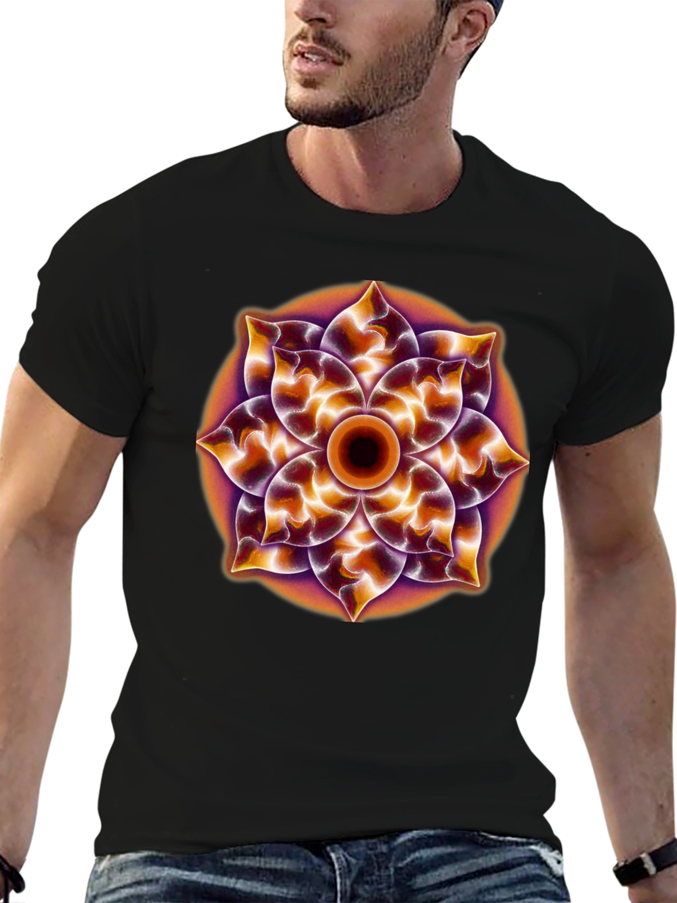 Psychedelic Mandala Graphic Tee - Black Cotton T-Shirt
