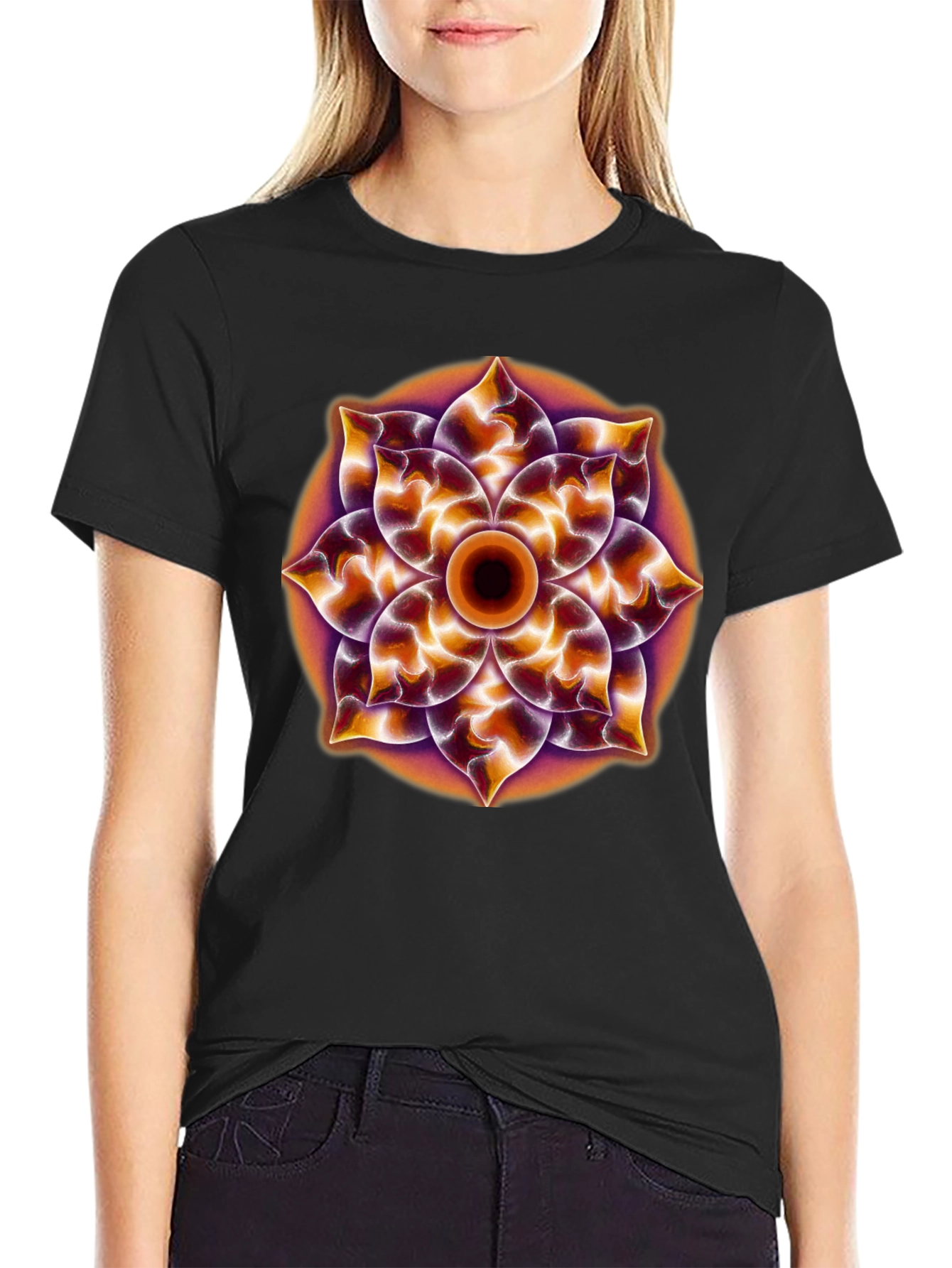 Psychedelic Mandala Graphic Tee - Black Cotton T-Shirt