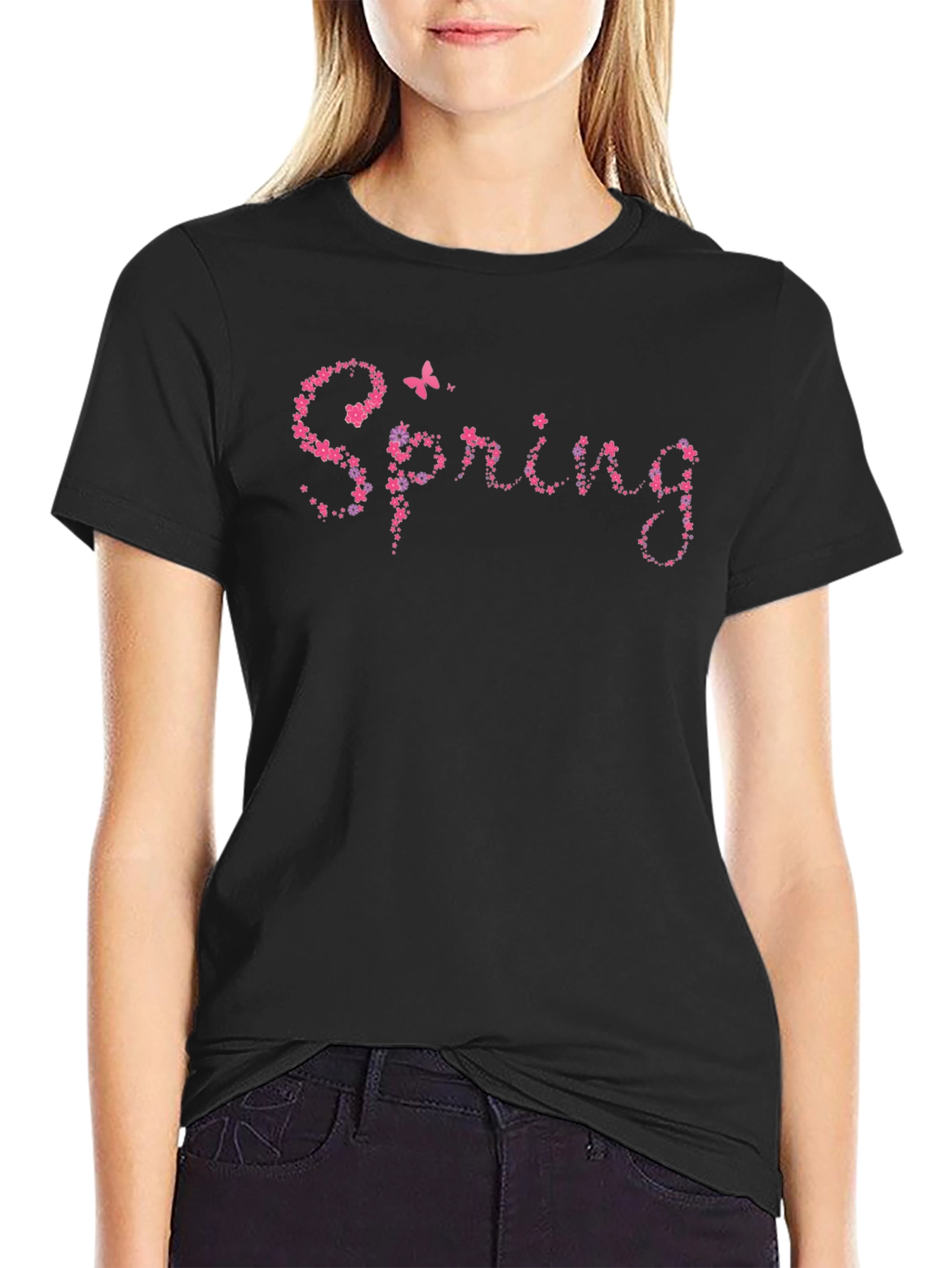 Spring Floral Black T-Shirt
