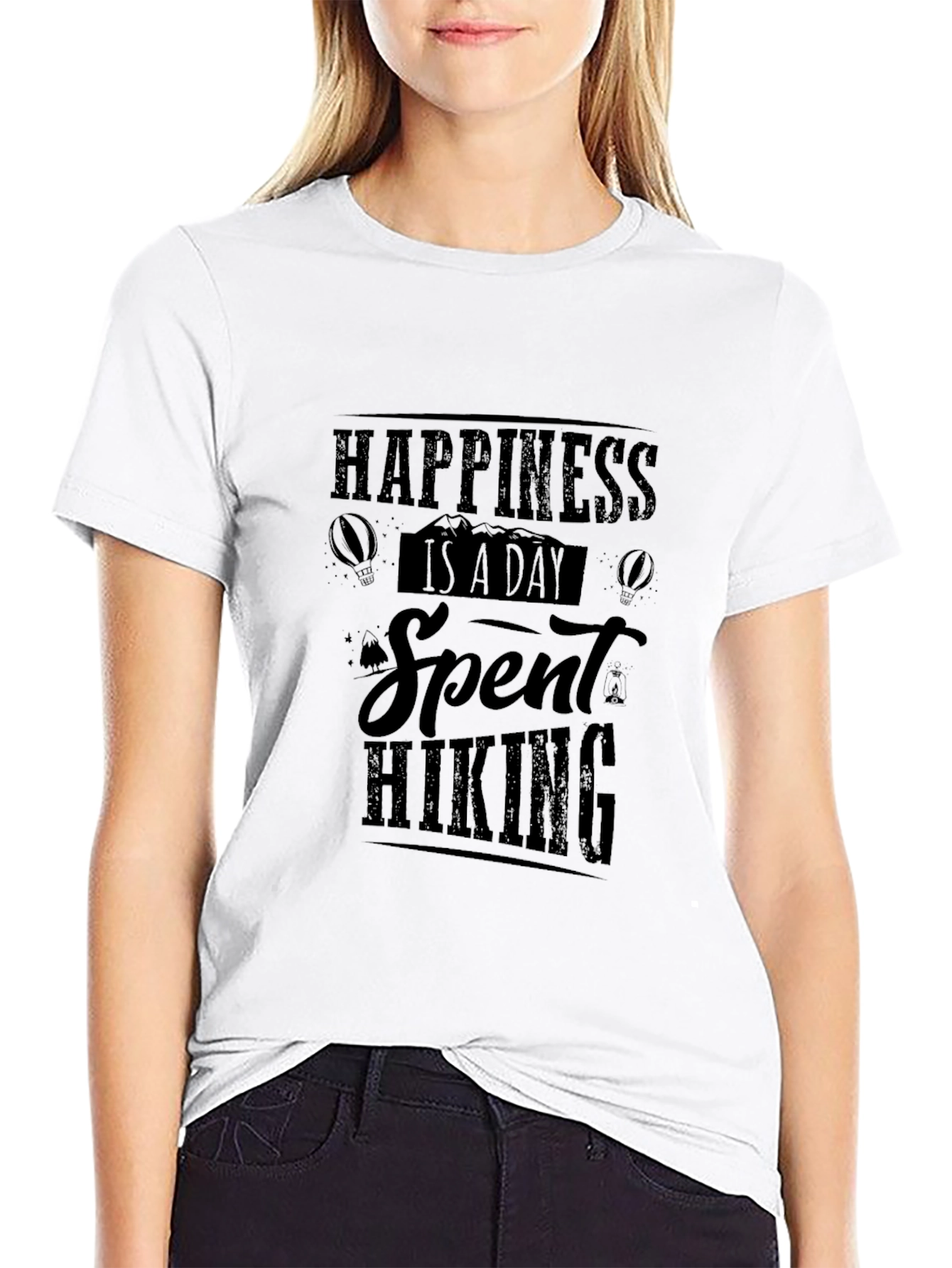 Happiness Hiking T-Shirt Black Cotton Tee