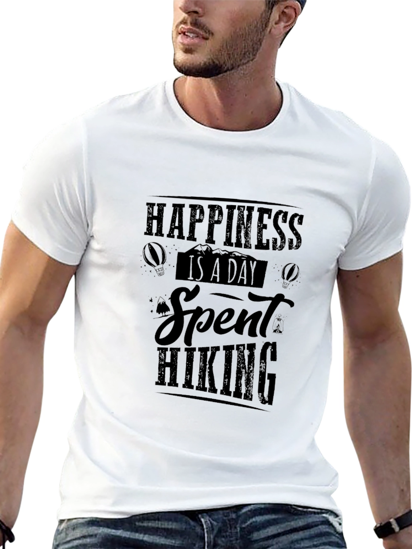 Happiness Hiking T-Shirt Black Cotton Tee