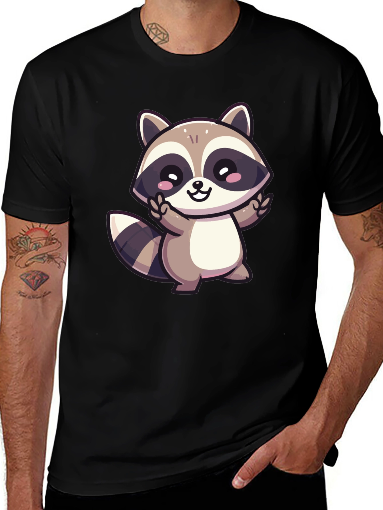 Cute Cartoon Raccoon Graphic T-Shirt