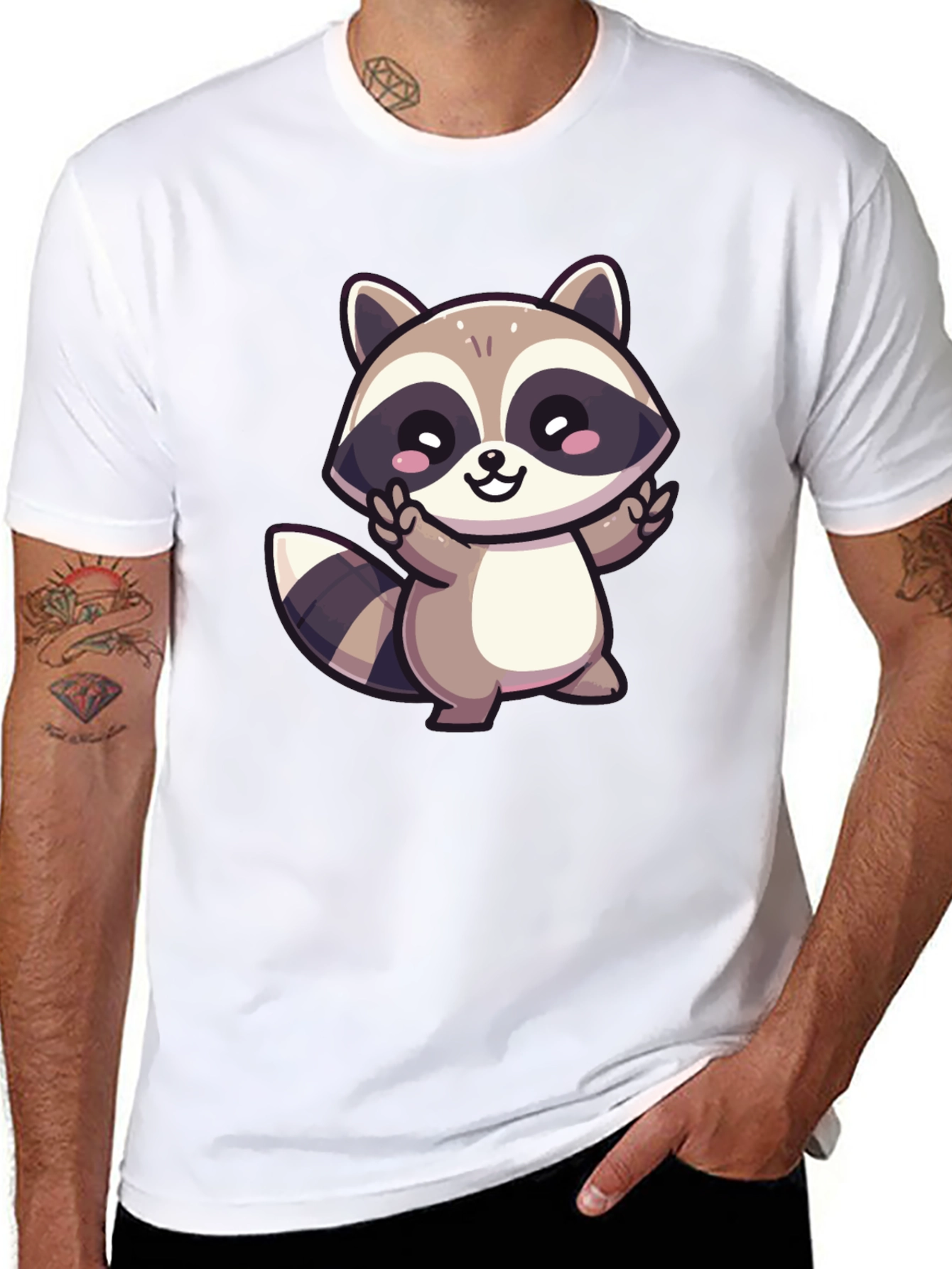 Cute Cartoon Raccoon Graphic T-Shirt