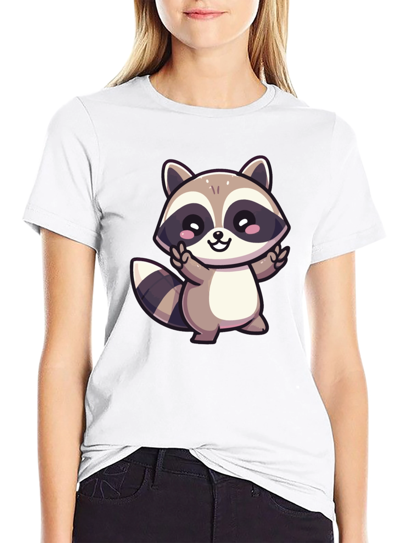 Cute Cartoon Raccoon Graphic T-Shirt