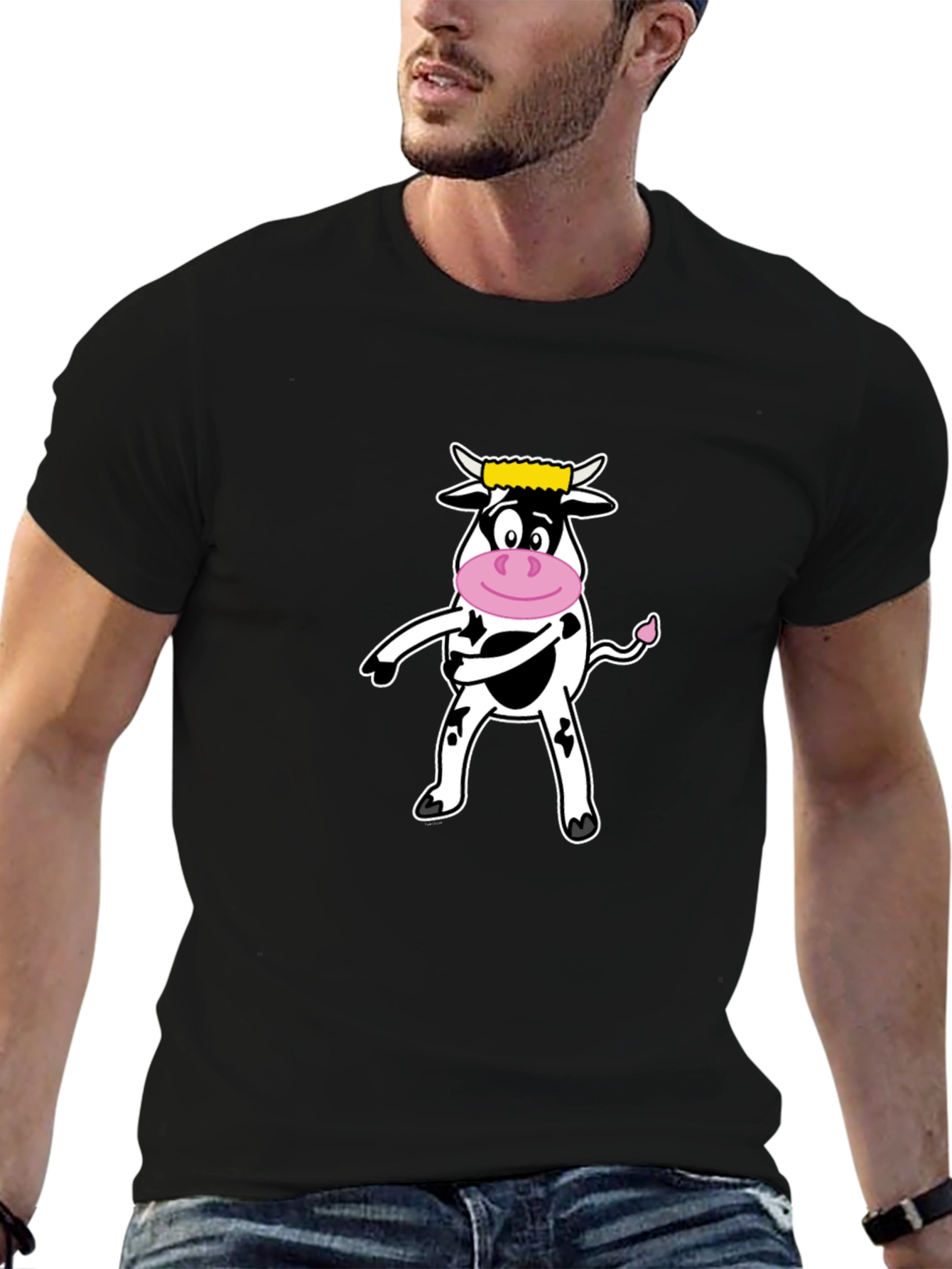 Funny Cow Graphic Tee - Black Cotton T-Shirt