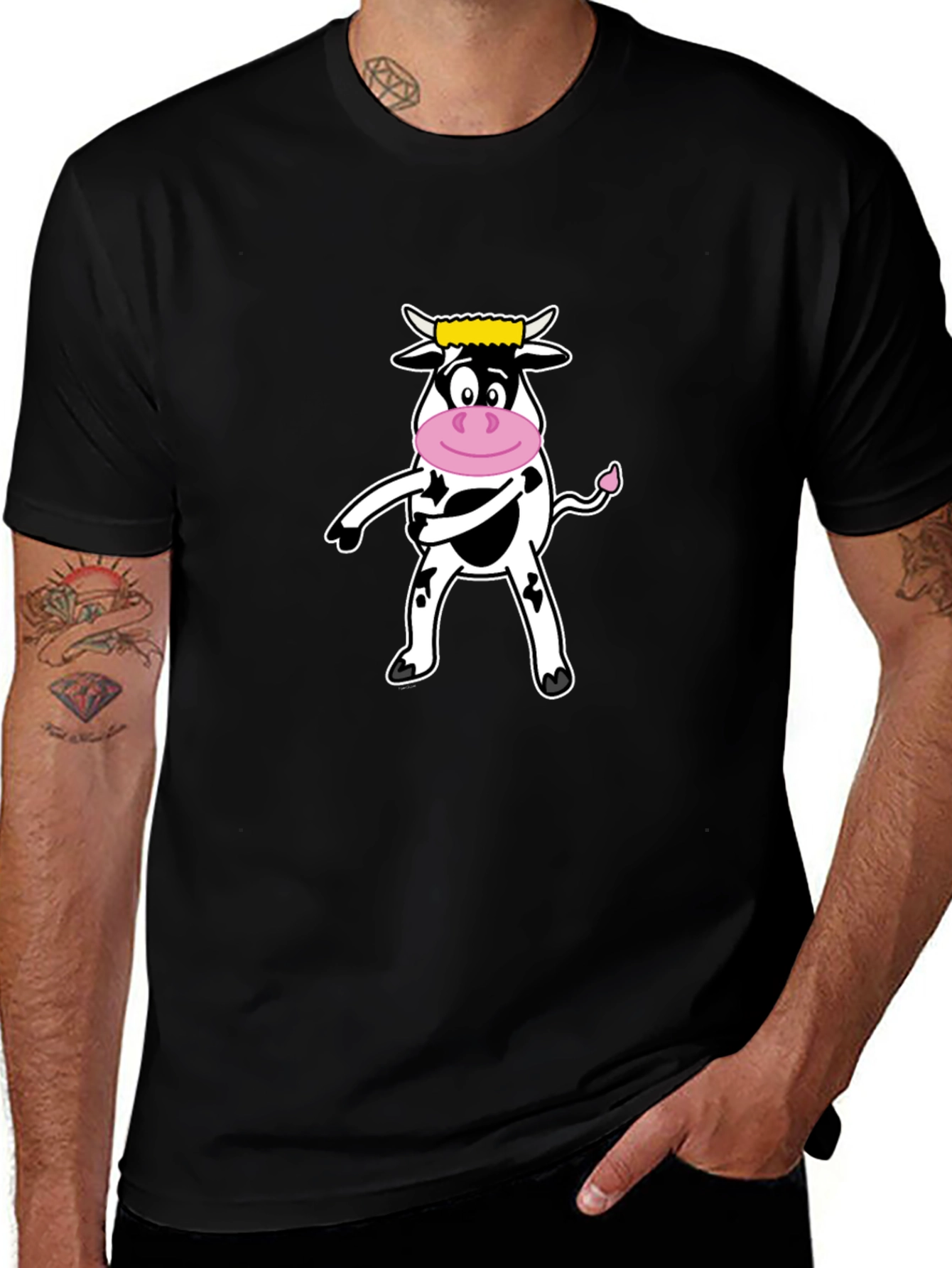 Funny Cow Graphic Tee - Black Cotton T-Shirt