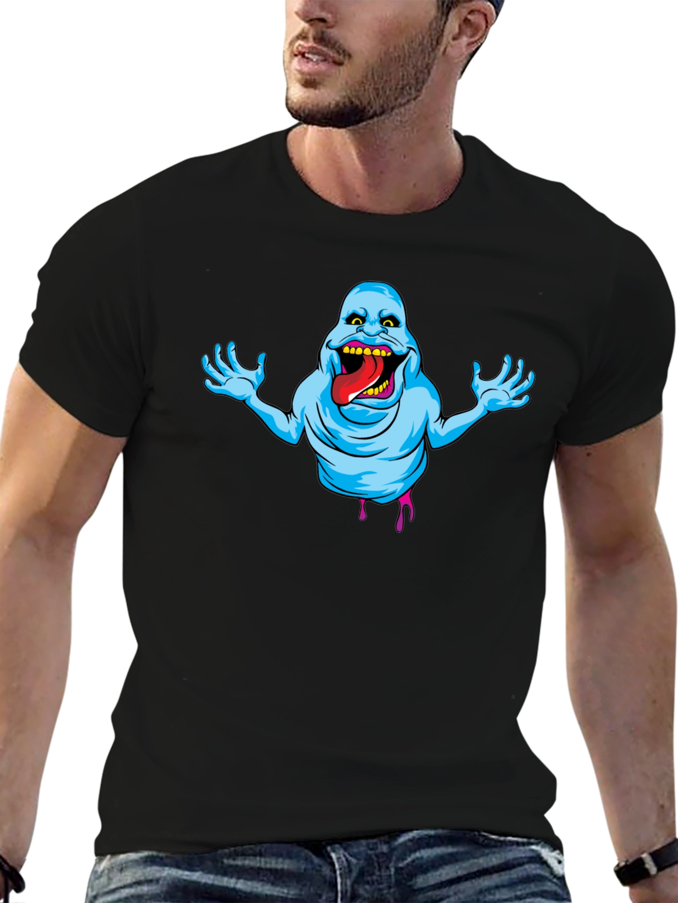Ghostly Graphic Tee - Slimer Cartoon T-Shirt