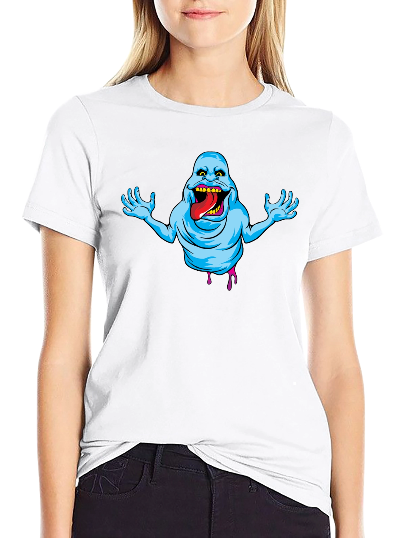 Ghostly Graphic Tee - Slimer Cartoon T-Shirt