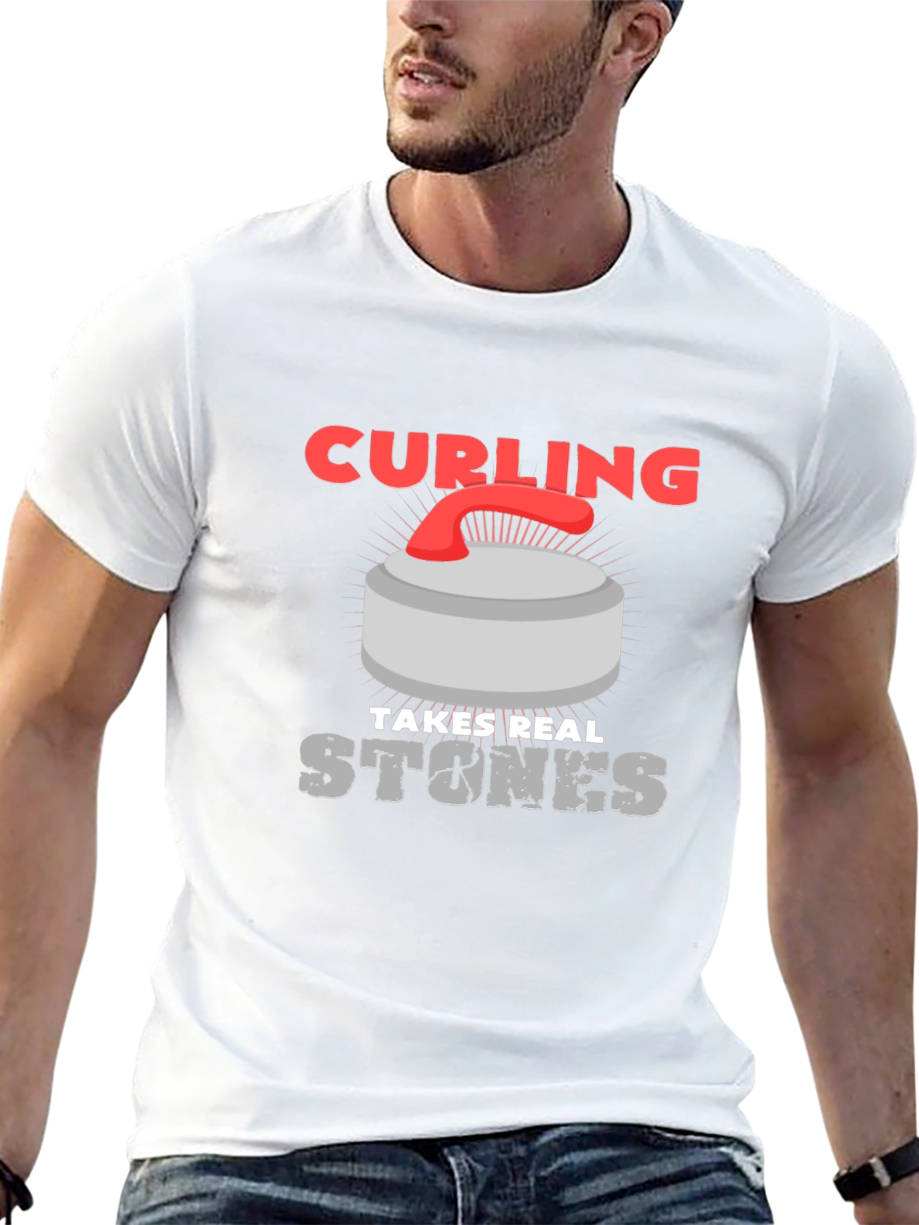 Curling Takes Real Stones T-Shirt - Funny Graphic Tee