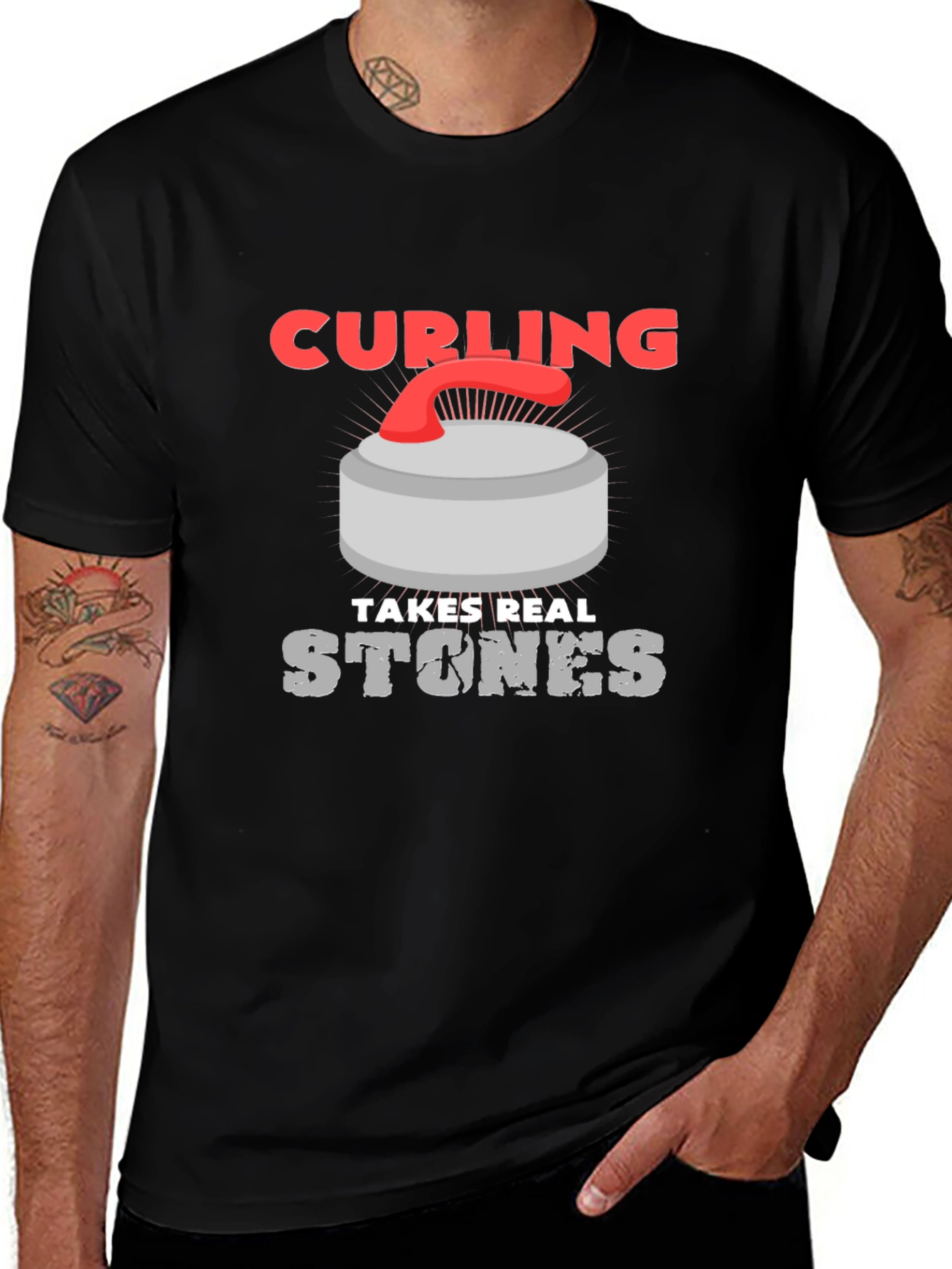 Curling Takes Real Stones T-Shirt - Funny Graphic Tee