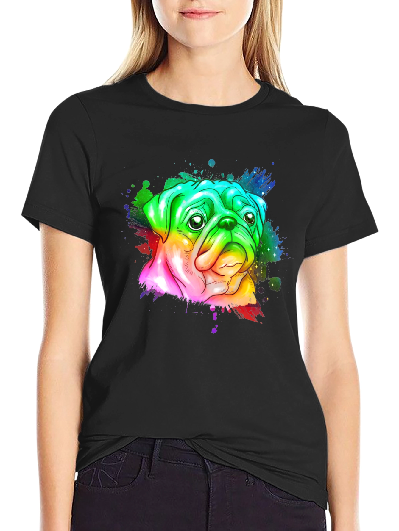 Rainbow Pug Graphic Tee - Mens Black T-Shirt