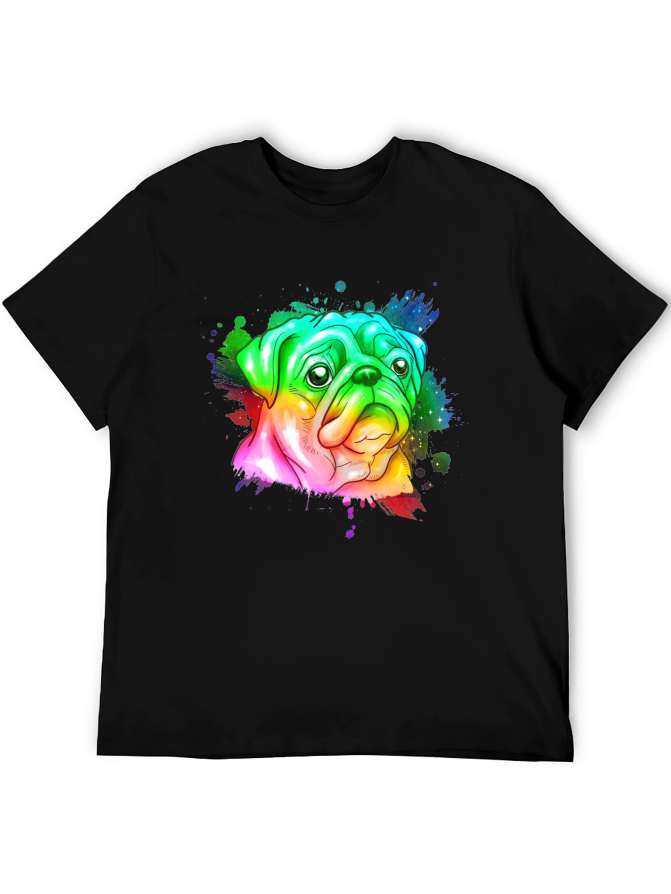 Rainbow Pug Graphic Tee - Mens Black T-Shirt