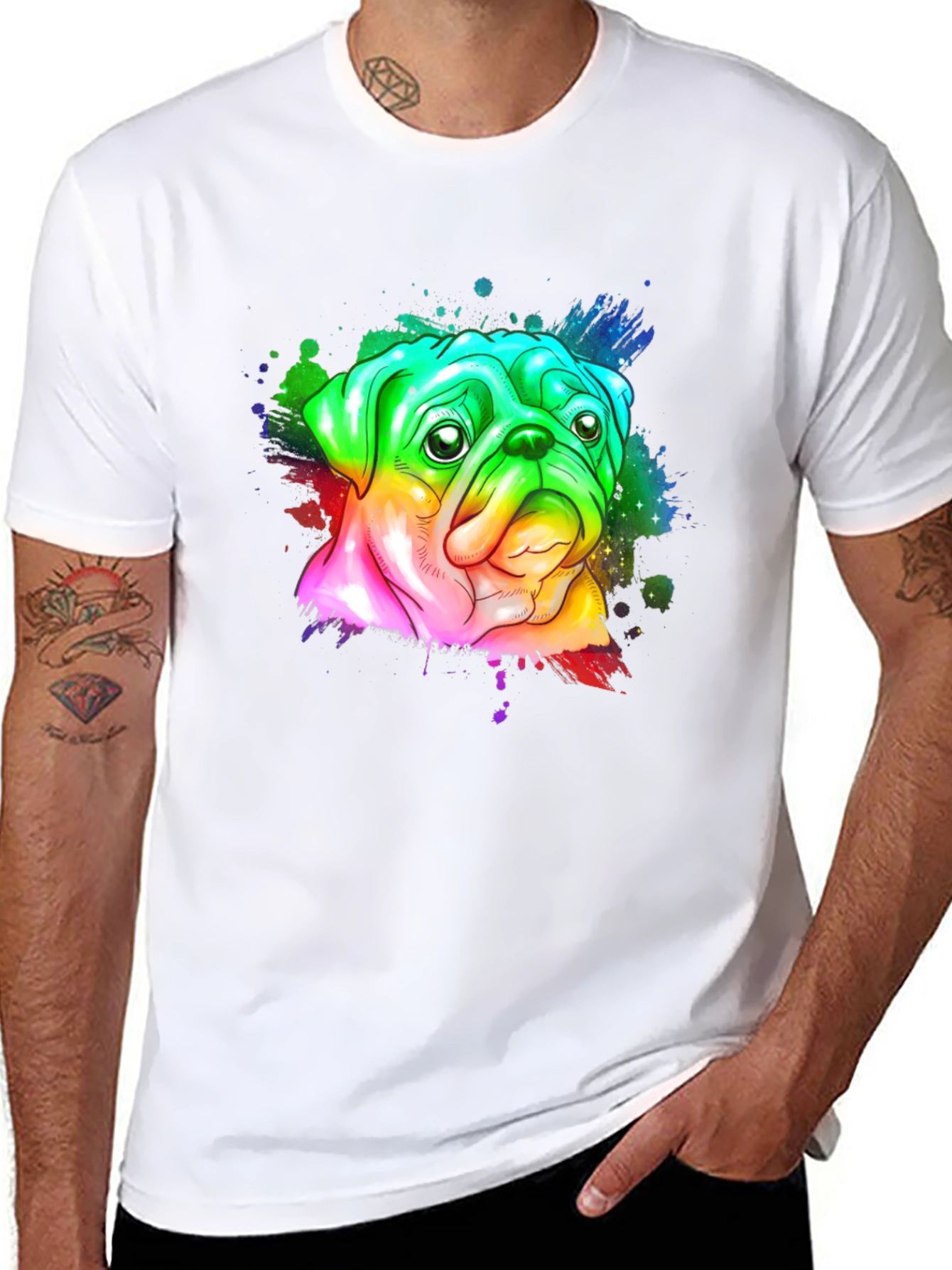 Rainbow Pug Graphic Tee - Mens Black T-Shirt