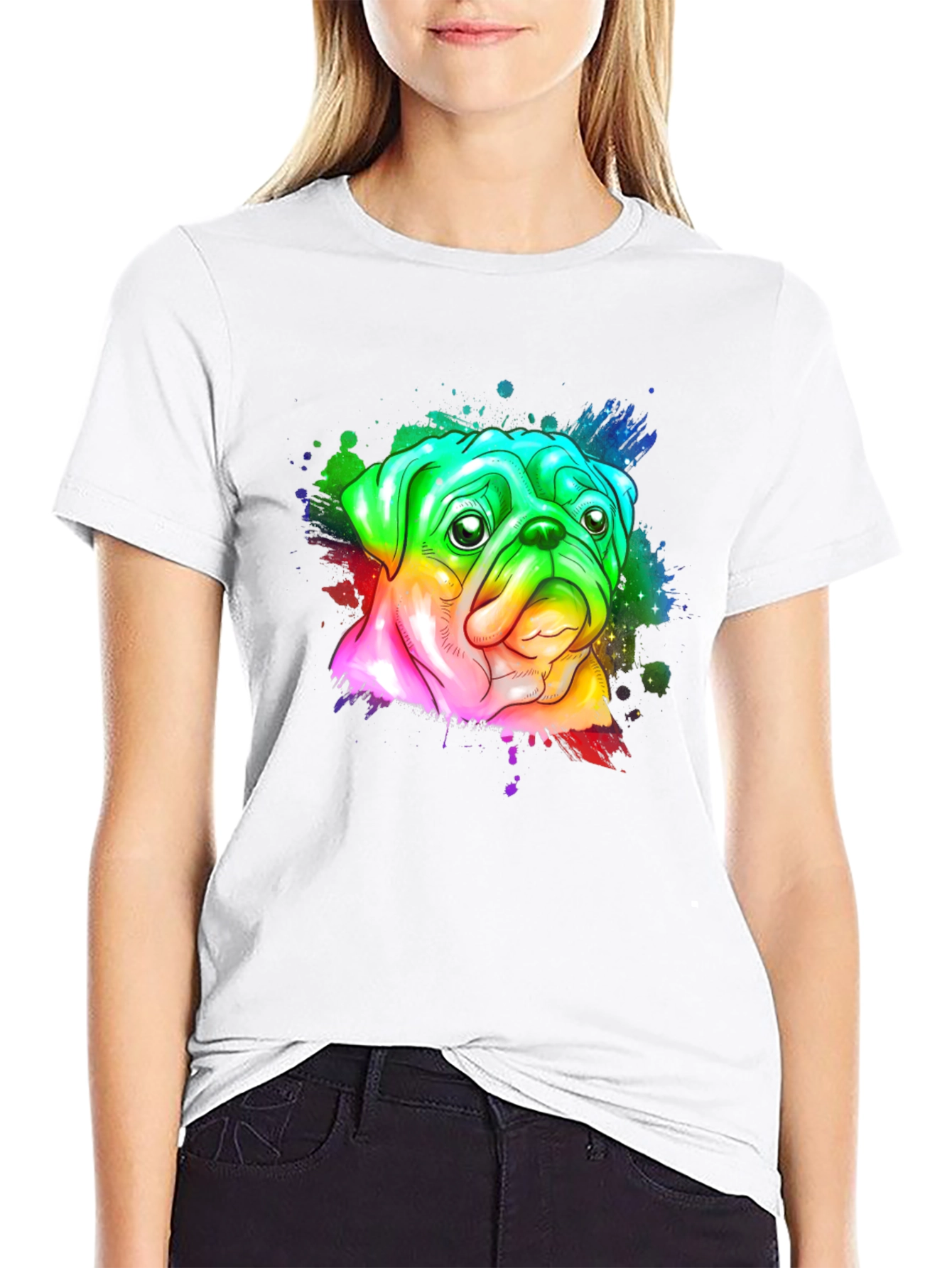 Rainbow Pug Graphic Tee - Mens Black T-Shirt