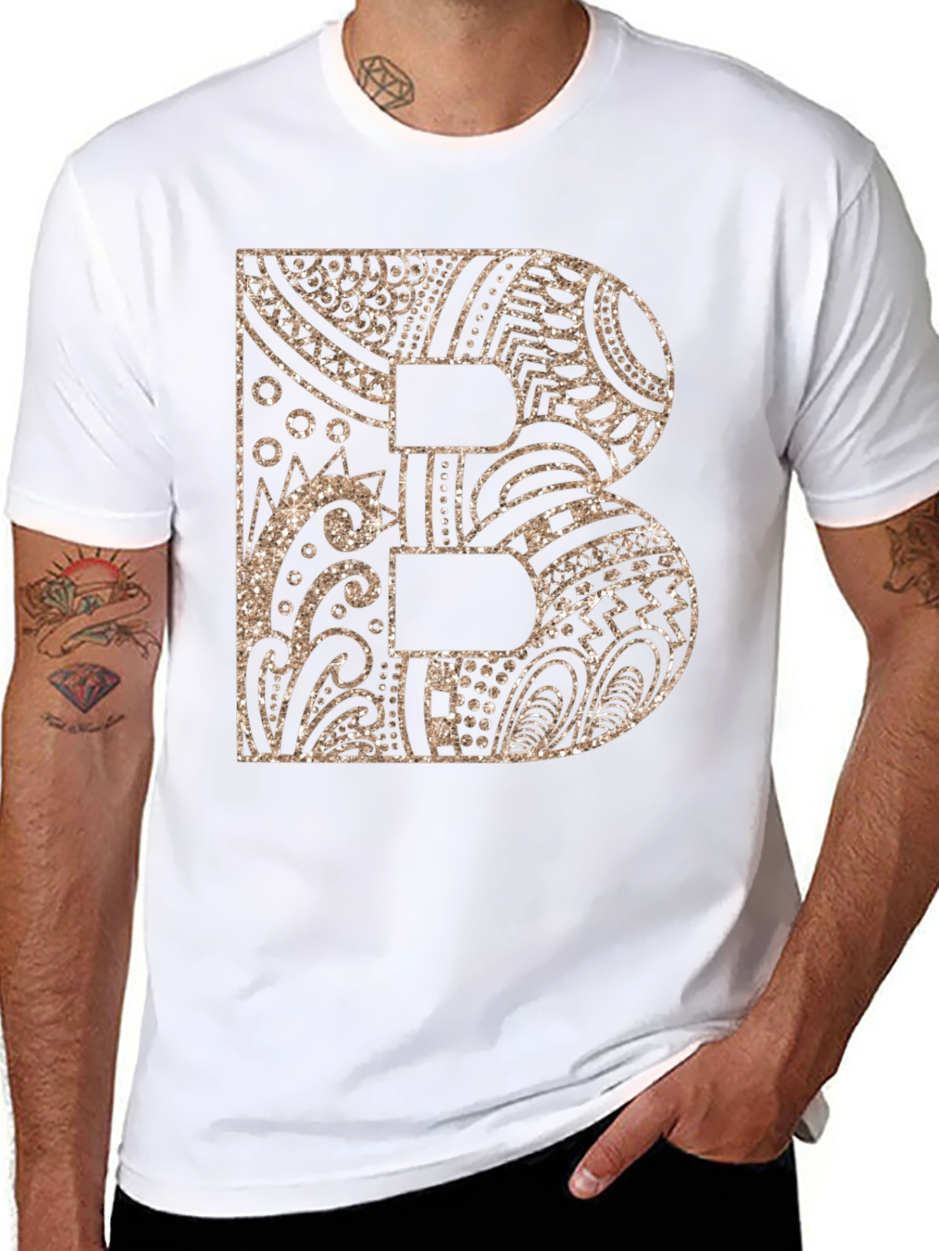 Letter B Patterned Black T-Shirt