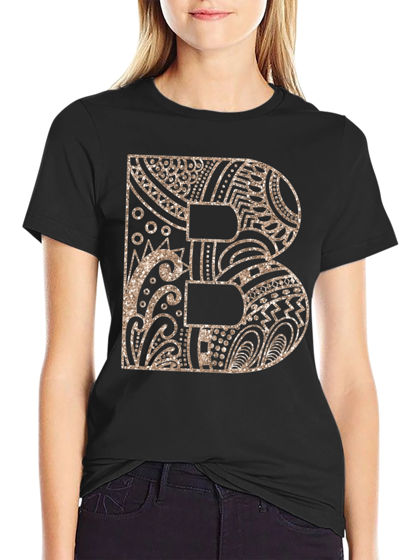 Letter B Patterned Black T-Shirt