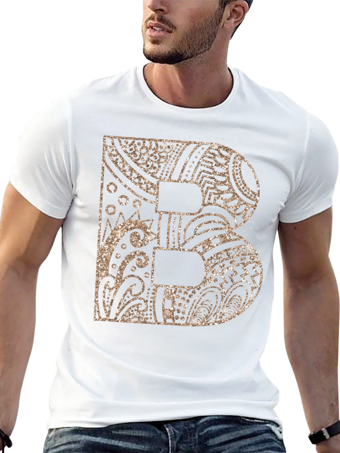Letter B Patterned Black T-Shirt