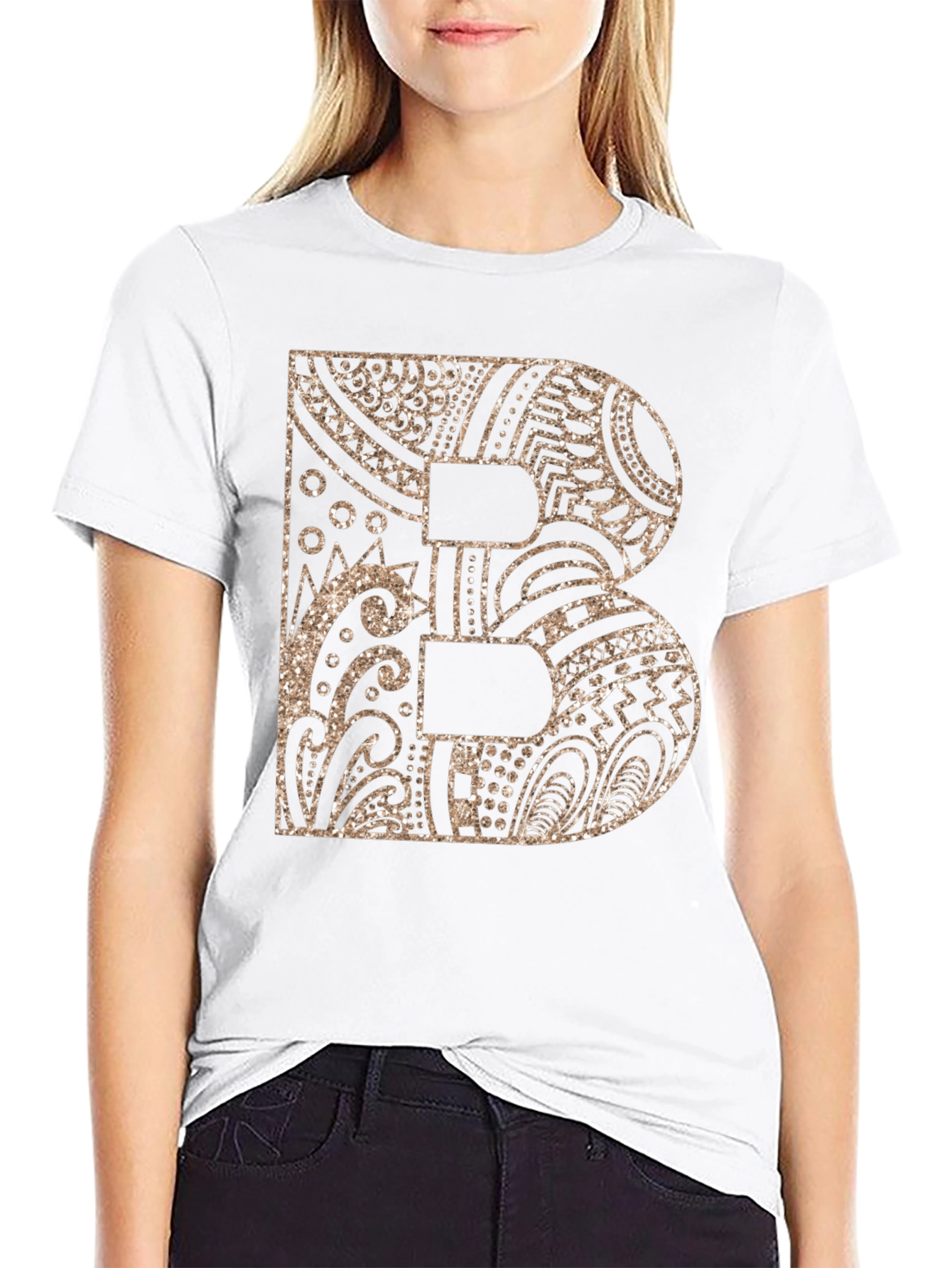 Letter B Patterned Black T-Shirt