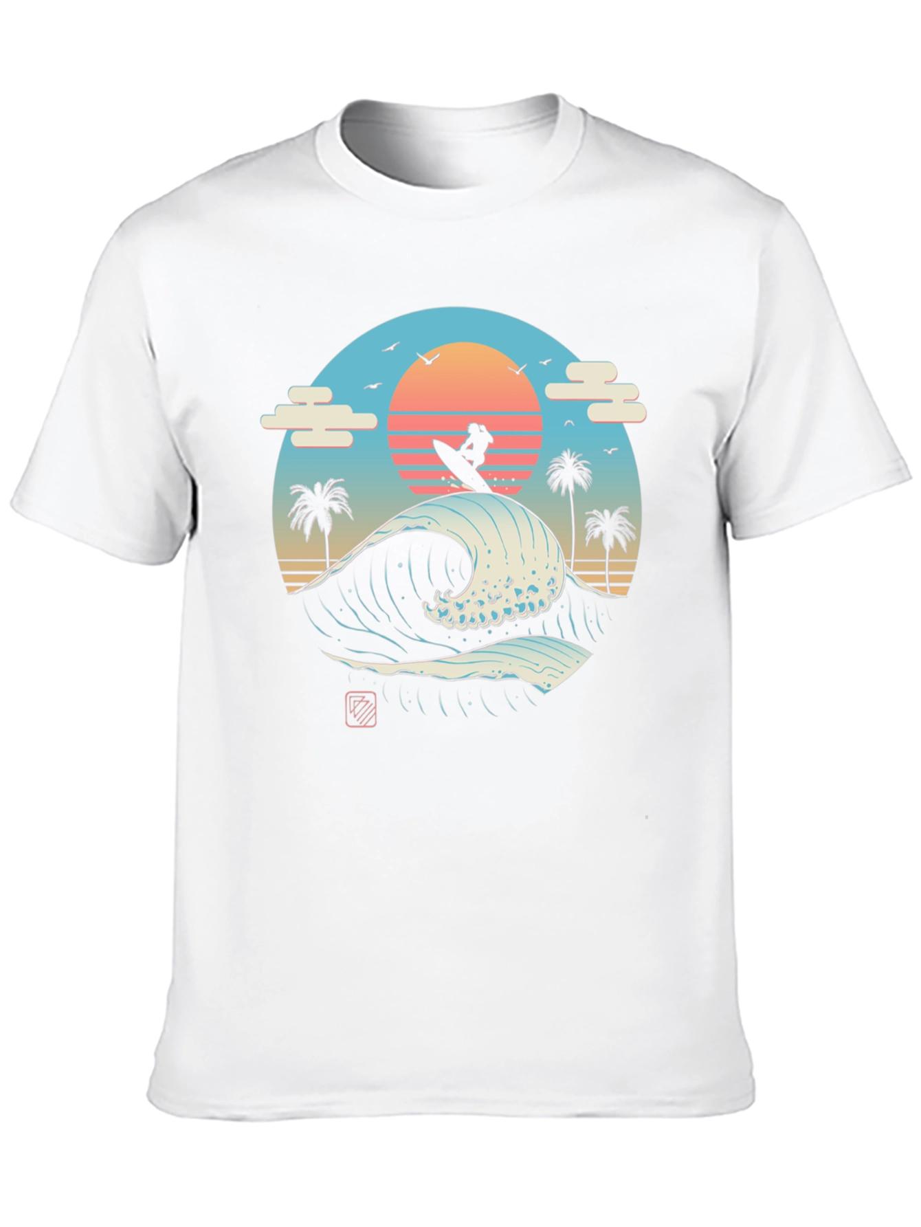 Surfer Wave Graphic Tee - Black Cotton T-Shirt