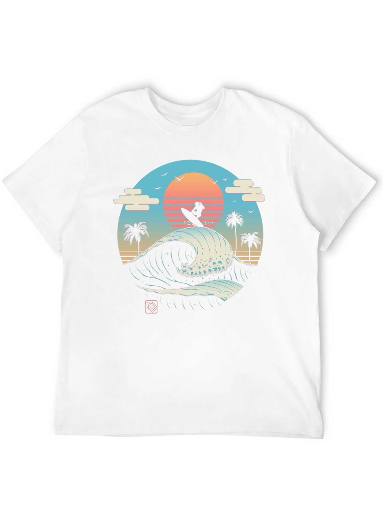 Surfer Wave Graphic Tee - Black Cotton T-Shirt