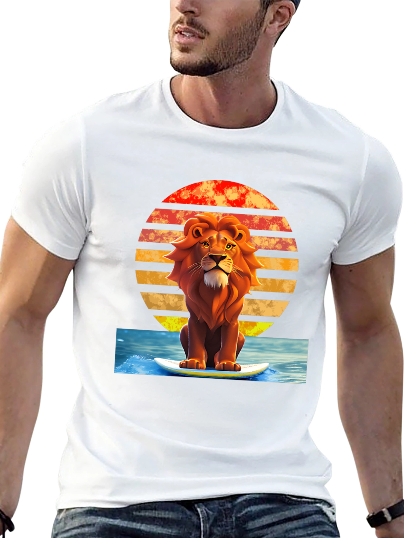 Lion Surfing T-Shirt - Retro Style