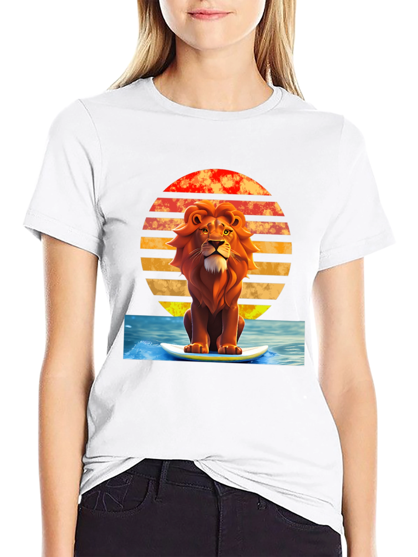 Lion Surfing T-Shirt - Retro Style