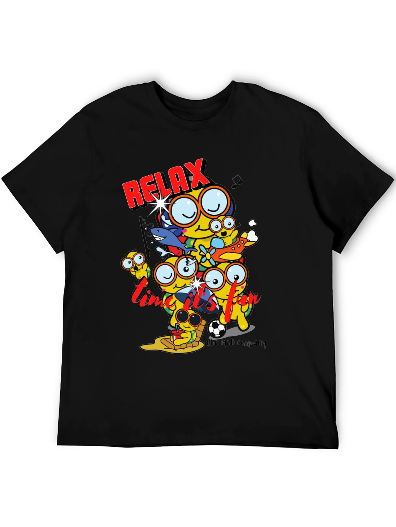 Relax Time Black T-Shirt Cartoon Print