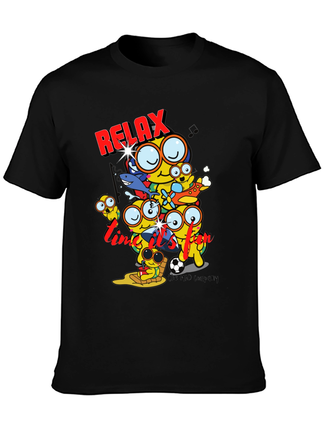 Relax Time Black T-Shirt Cartoon Print