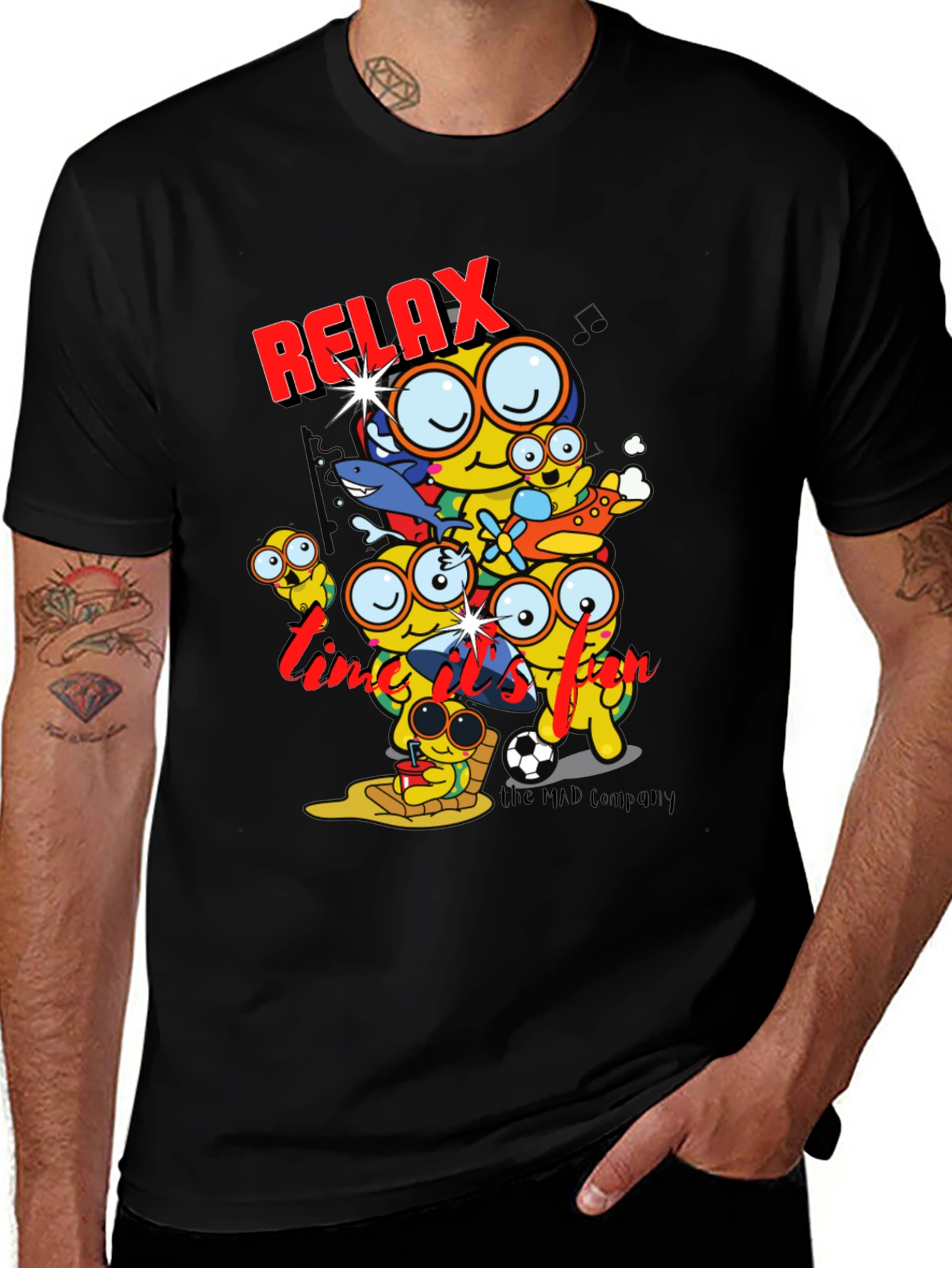Relax Time Black T-Shirt Cartoon Print