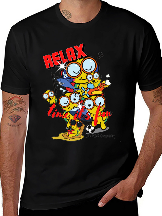 Relax Time Black T-Shirt Cartoon Print