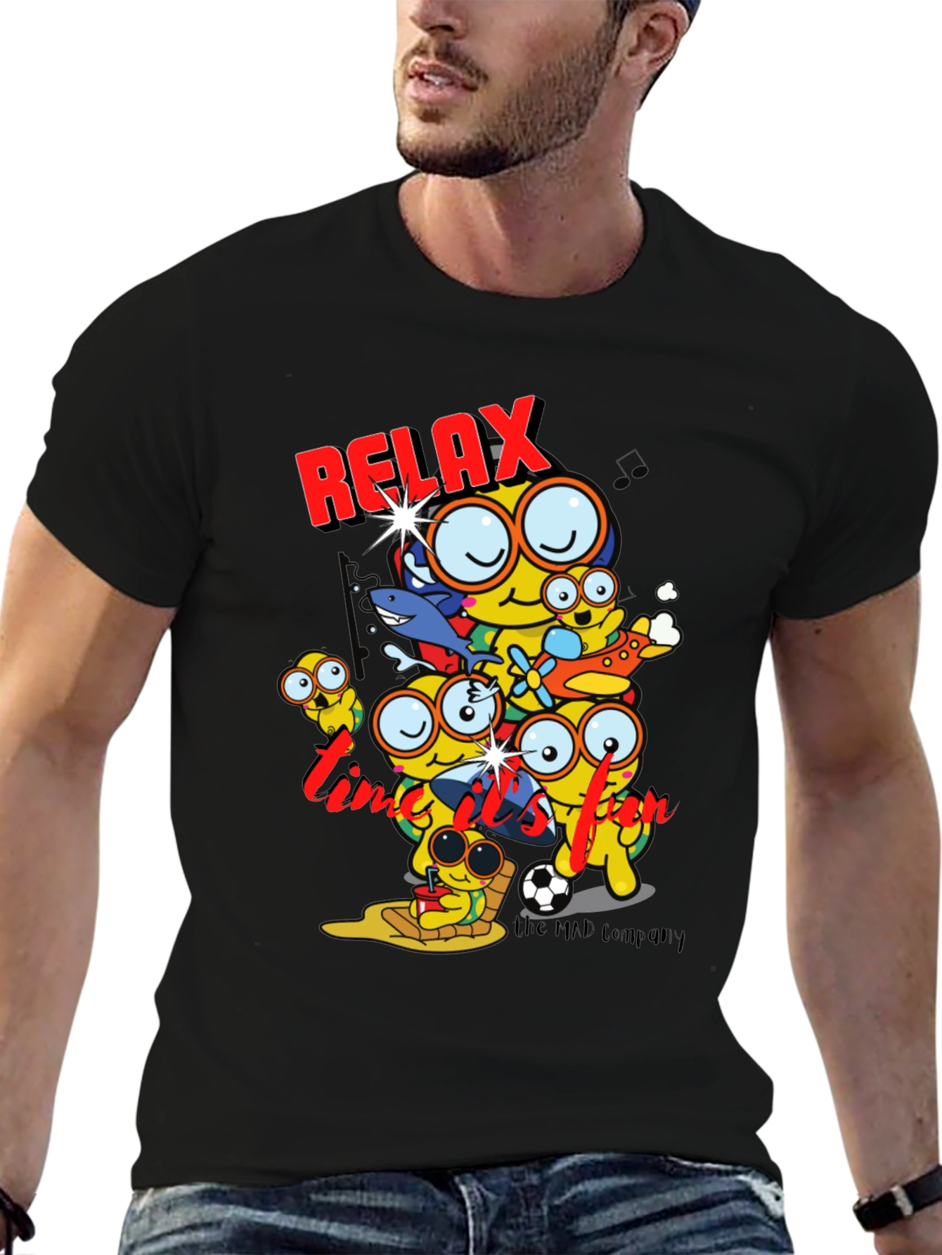 Relax Time Black T-Shirt Cartoon Print