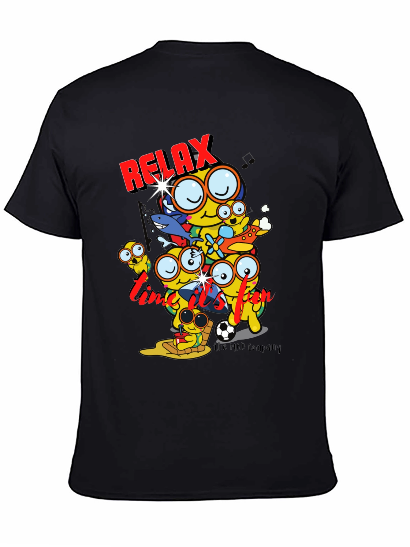 Relax Time Black T-Shirt Cartoon Print