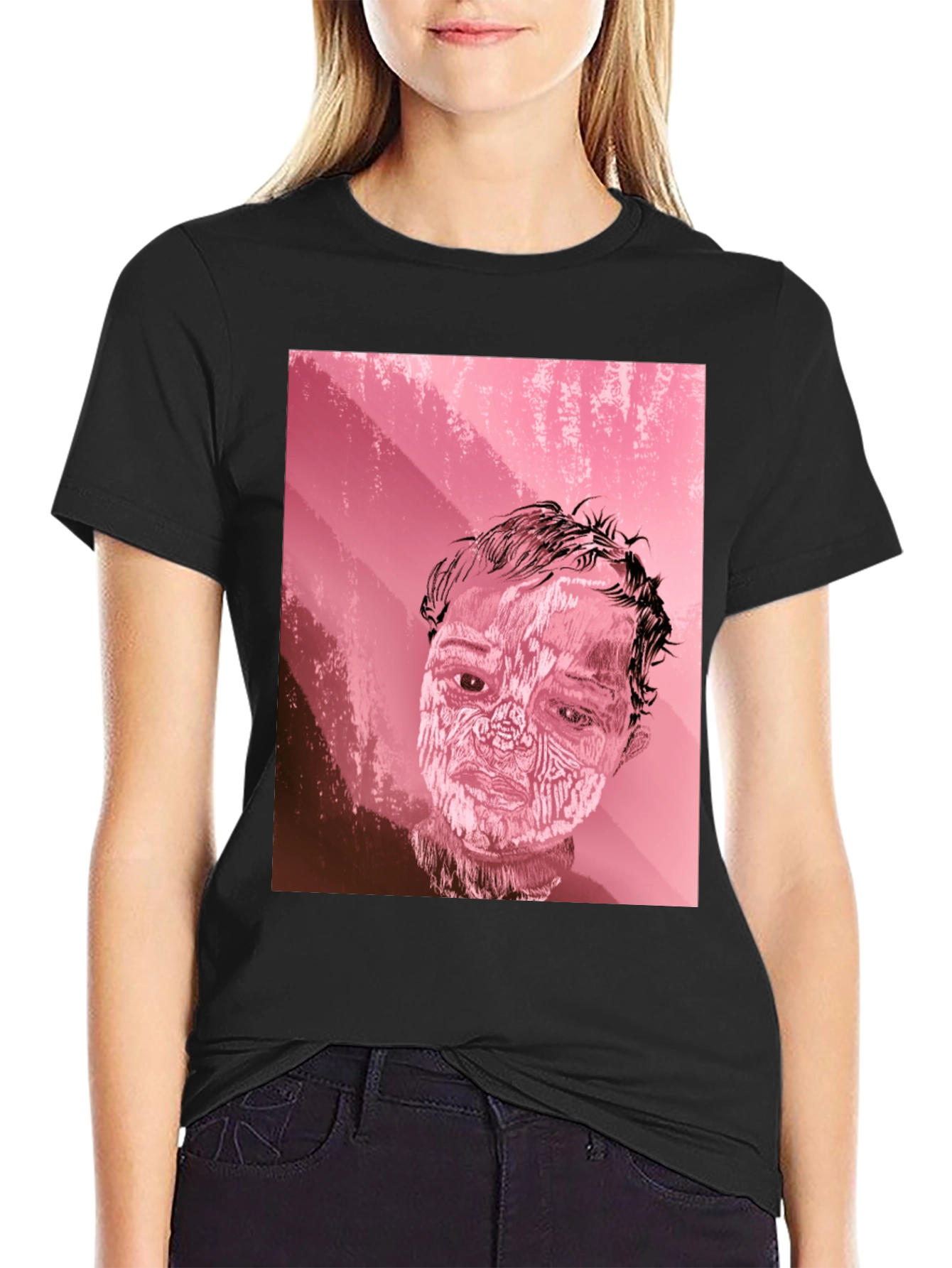 Abstract Portrait Graphic Tee - Black