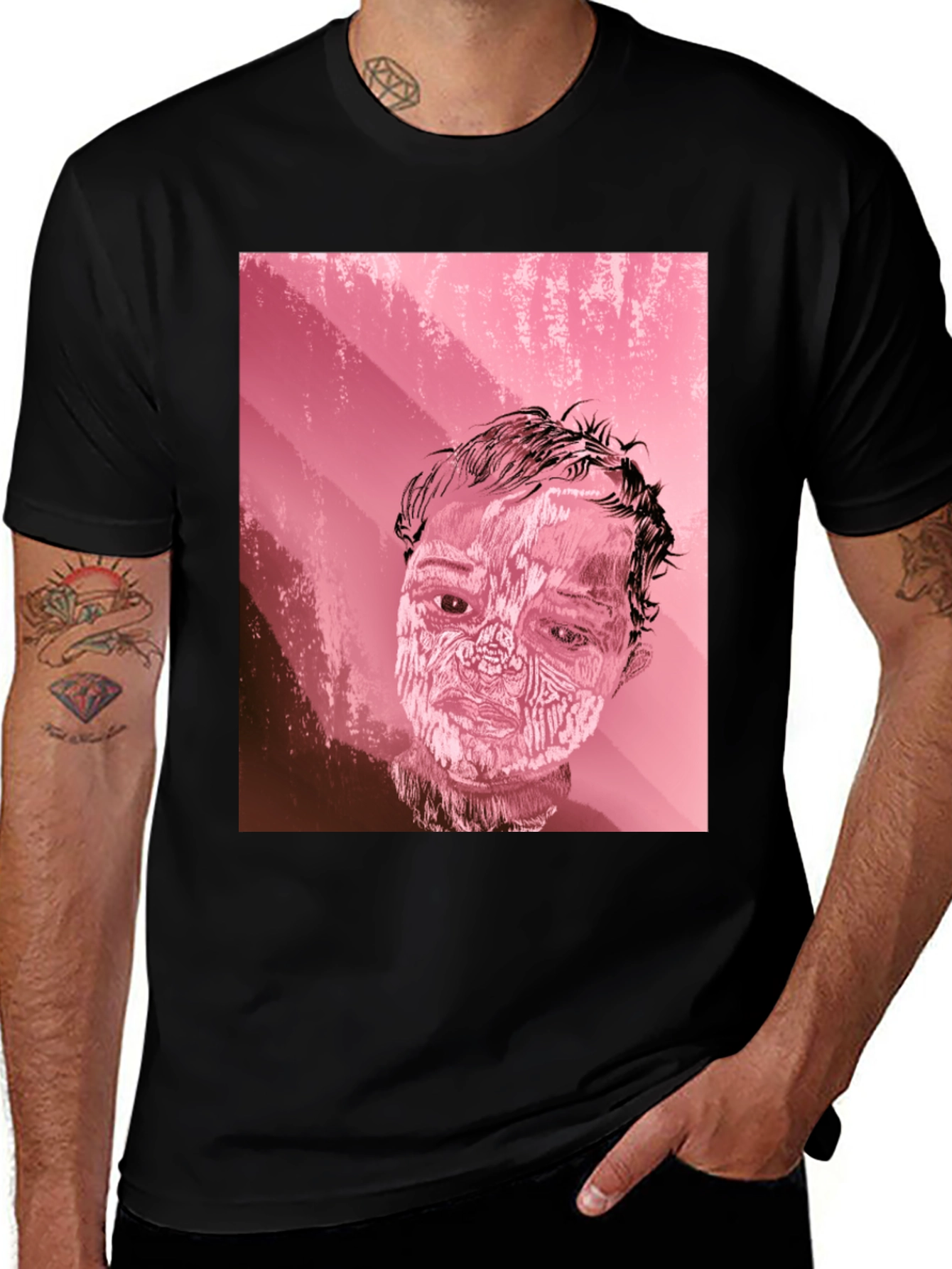 Abstract Portrait Graphic Tee - Black