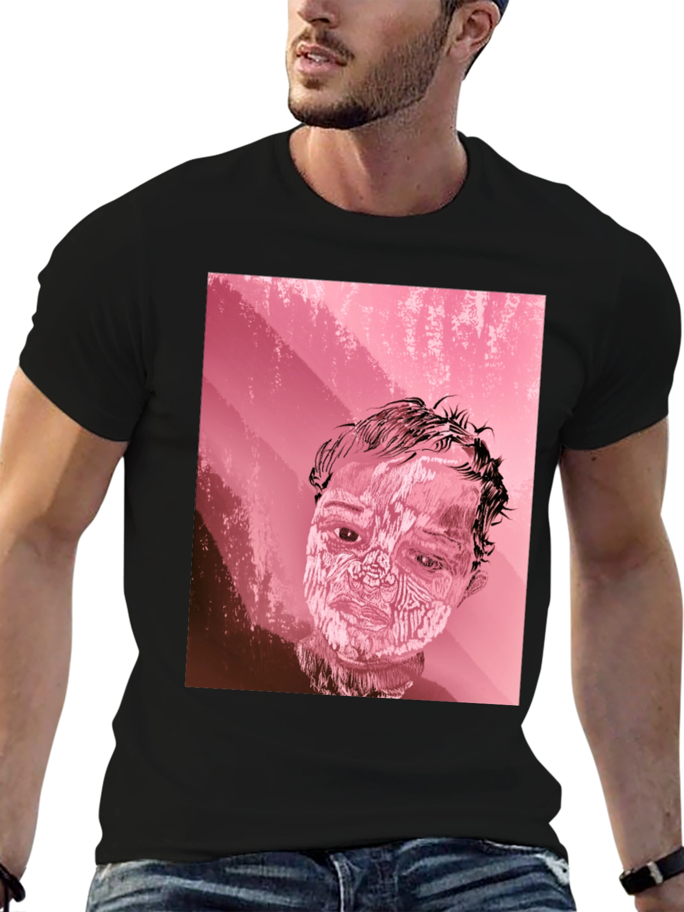 Abstract Portrait Graphic Tee - Black
