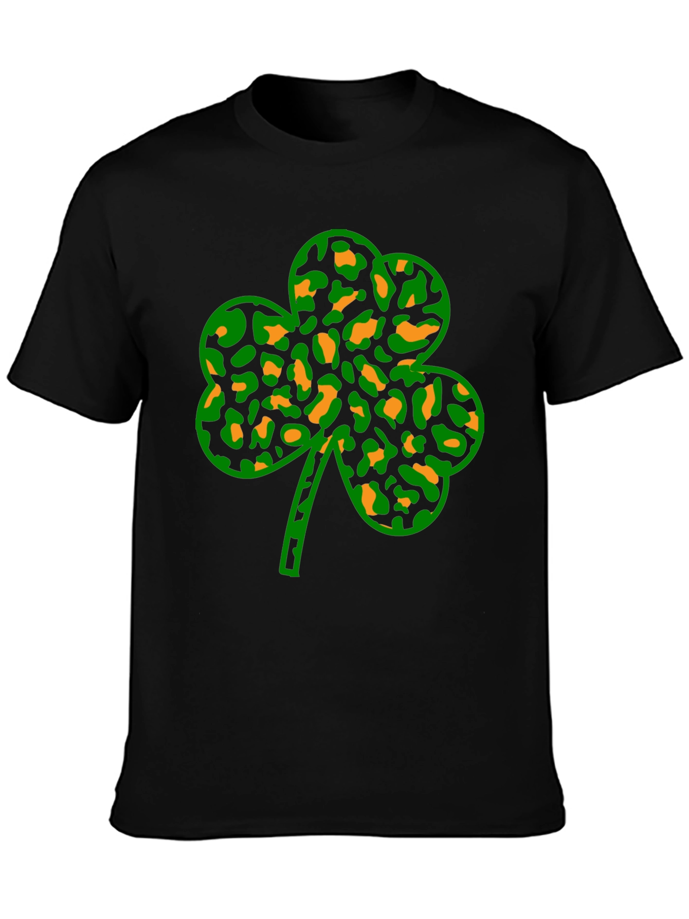 St. Patricks Day Clover Leopard Print Black Tee