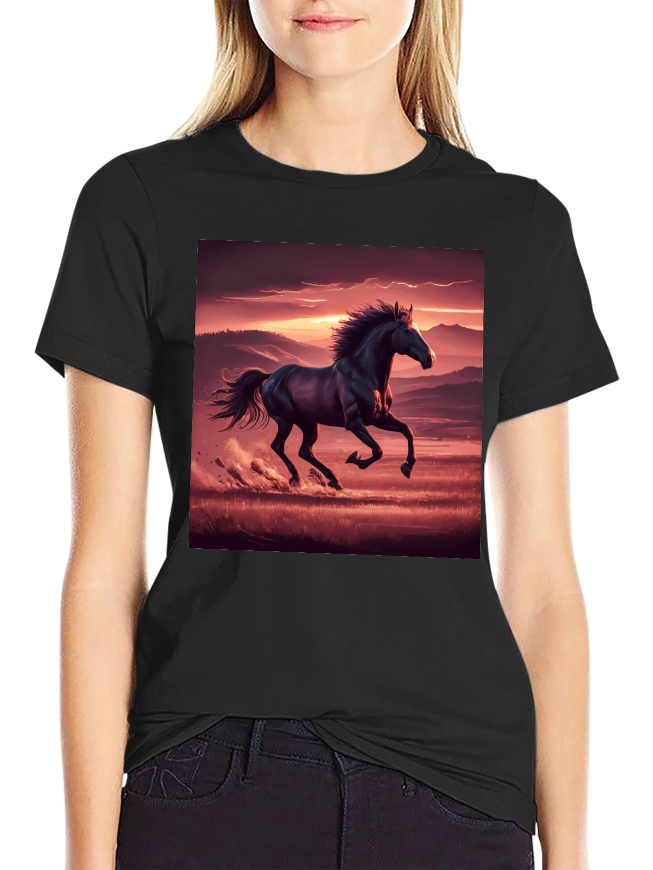 Black Horse Sunset Graphic Tee