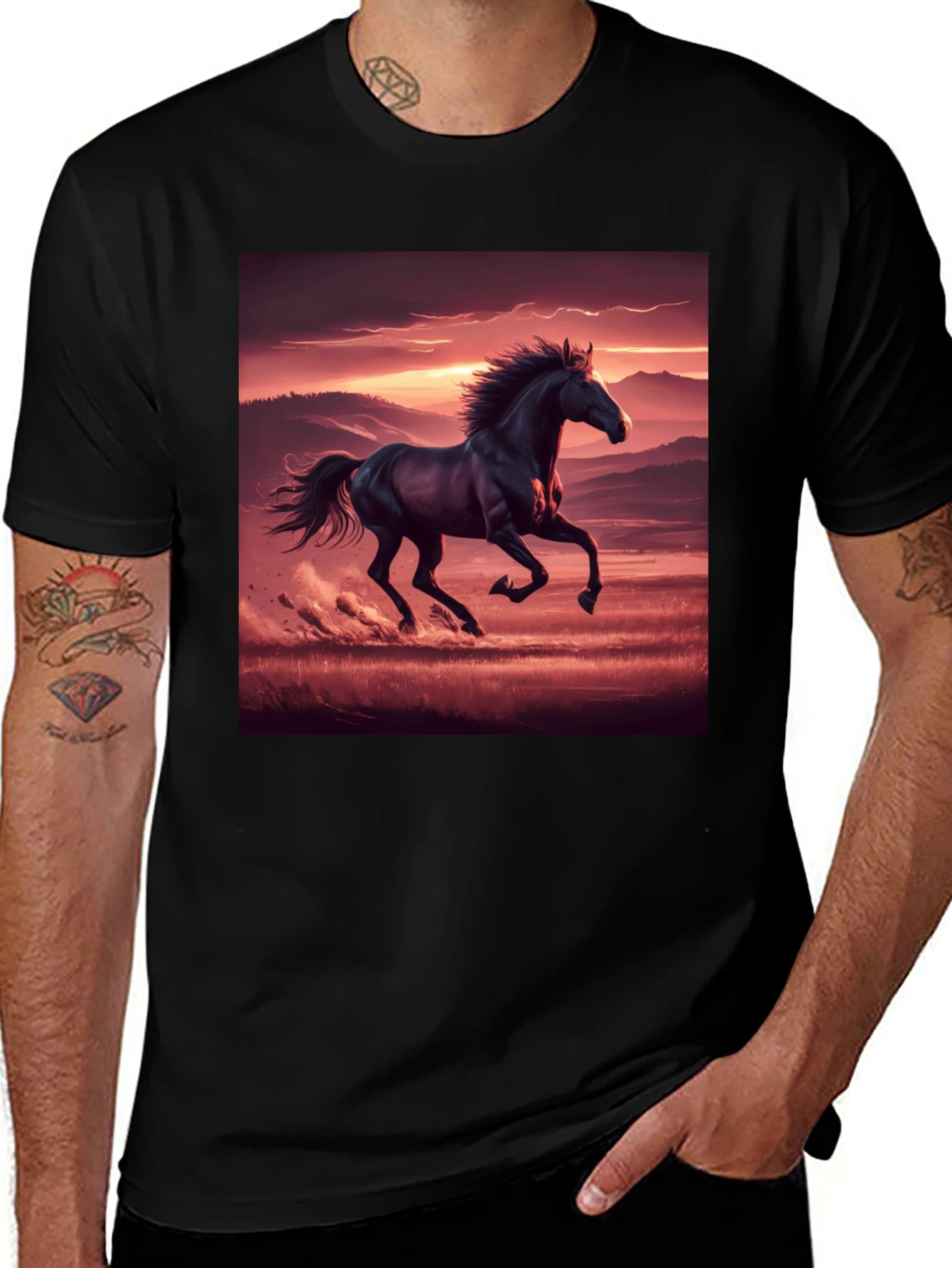 Black Horse Sunset Graphic Tee