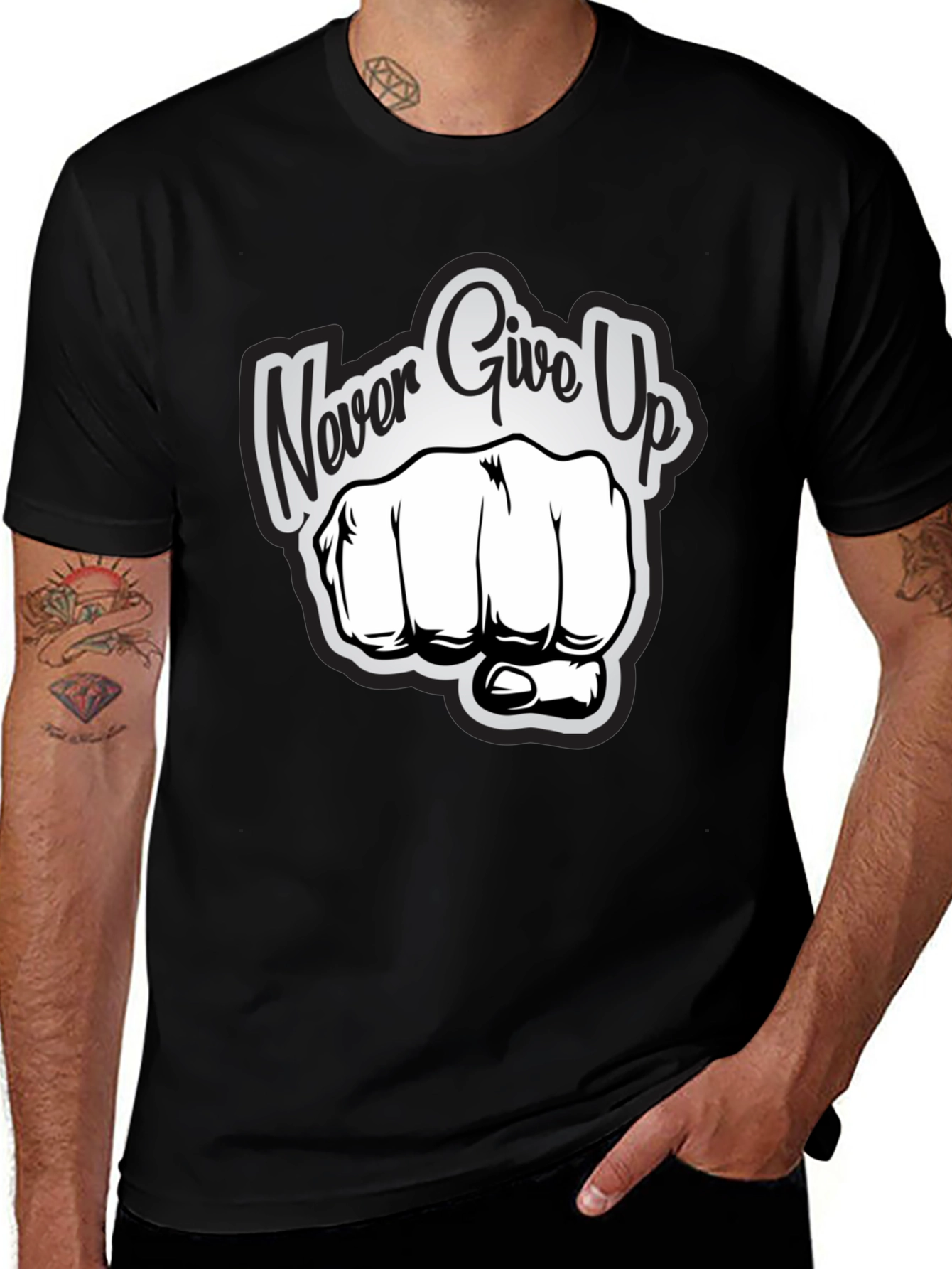 Never Give Up Graphic Print T-Shirt
