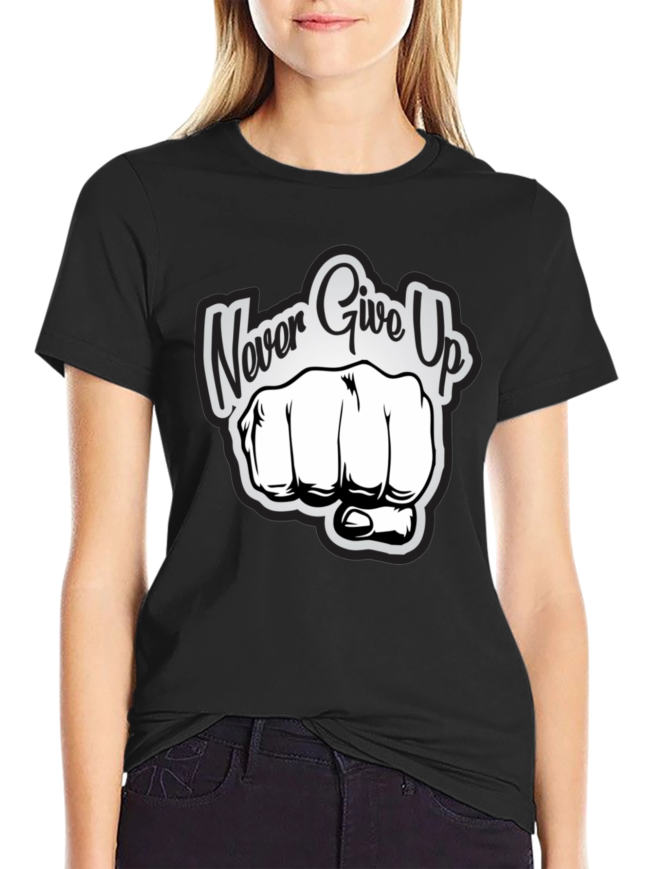 Never Give Up Graphic Print T-Shirt