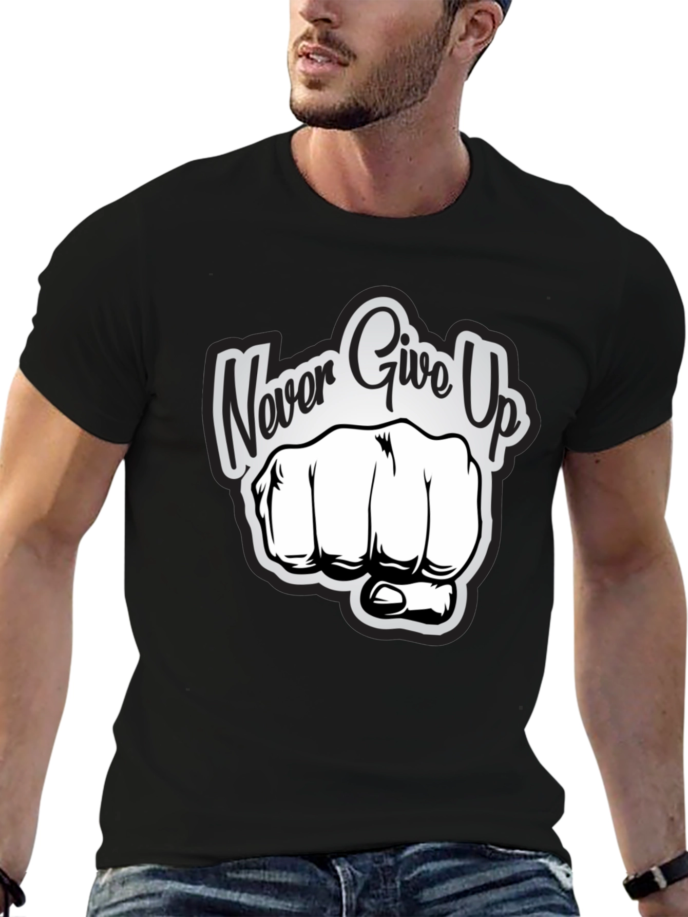 Never Give Up Graphic Print T-Shirt