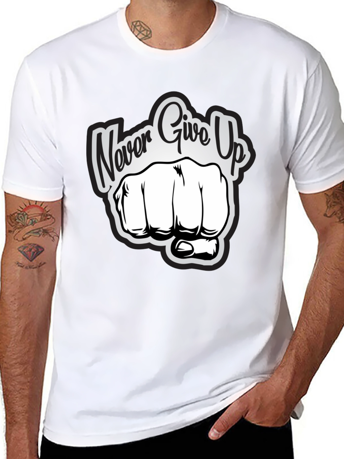 Never Give Up Graphic Print T-Shirt